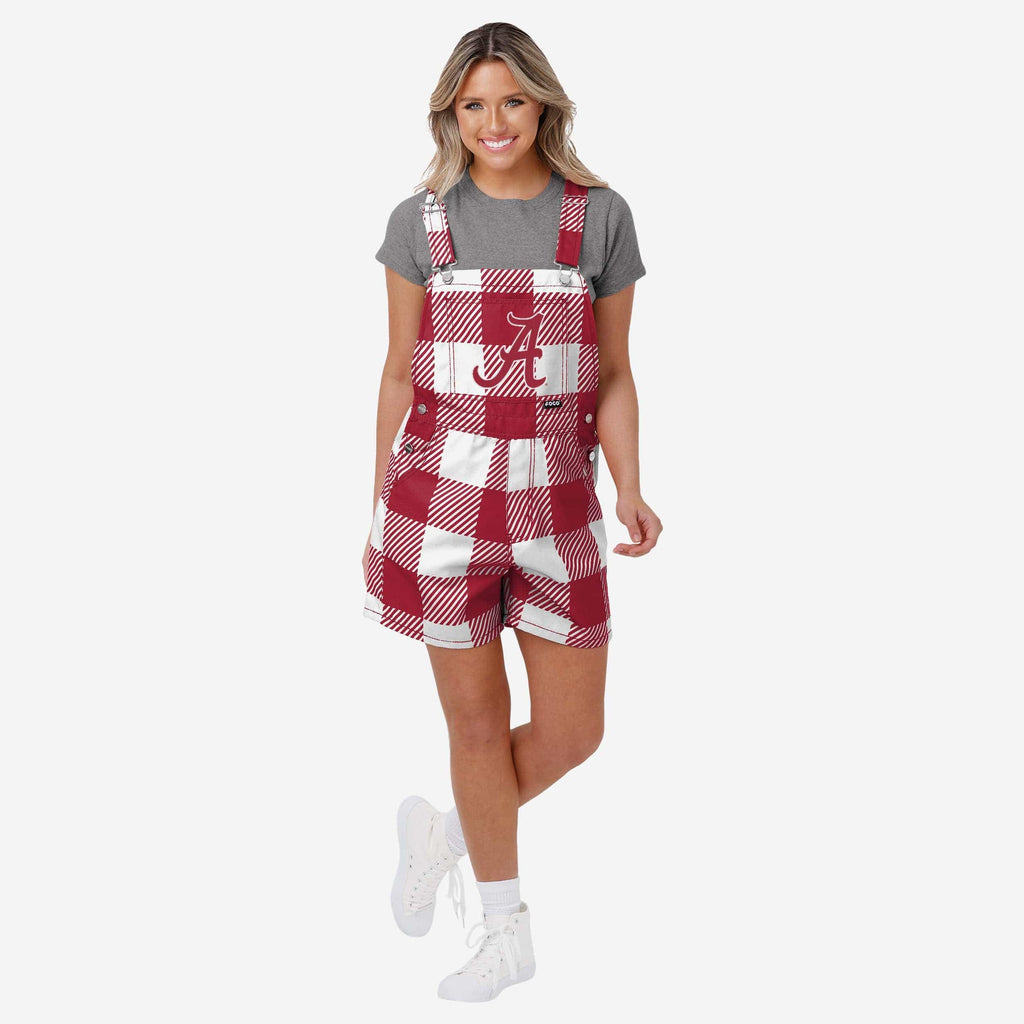 Alabama Crimson Tide Womens Plaid Bib Shortalls FOCO XS - FOCO.com