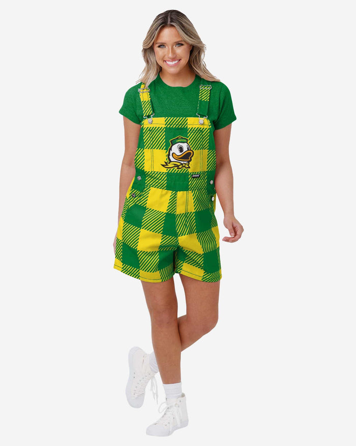 Oregon Ducks Womens Plaid Bib Shortalls FOCO XS - FOCO.com