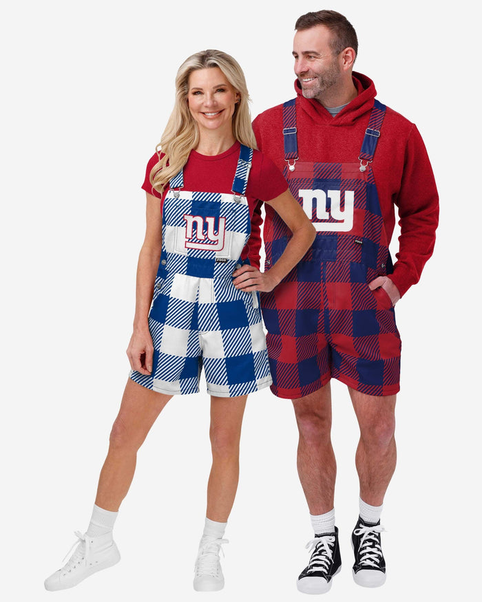 New York Giants Womens Plaid Bib Shortalls FOCO - FOCO.com