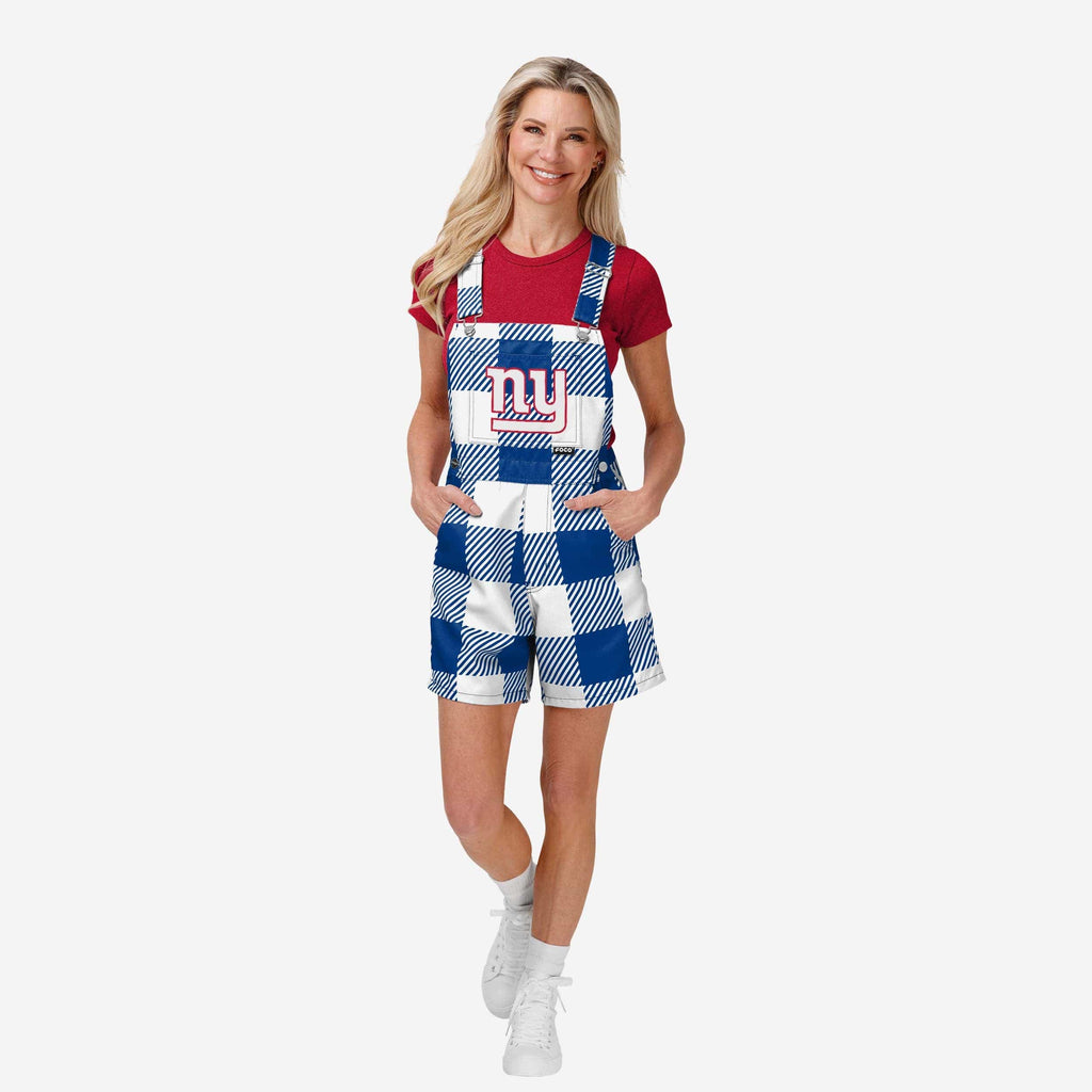 New York Giants Womens Plaid Bib Shortalls FOCO XS - FOCO.com