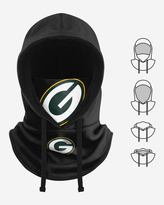 Green Bay Packers Black Drawstring Hooded Gaiter FOCO - FOCO.com