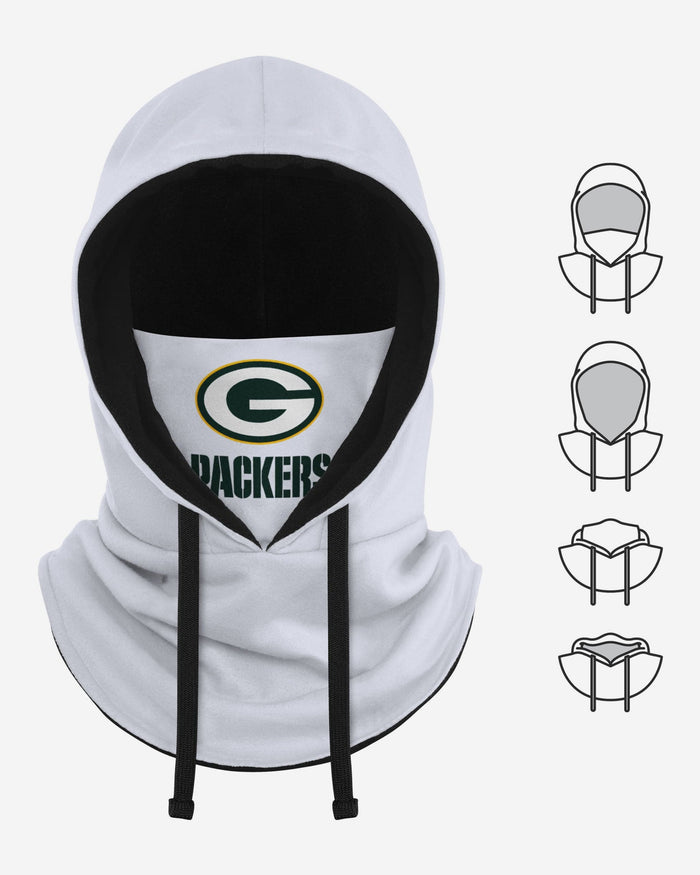 Green Bay Packers White Drawstring Hooded Gaiter FOCO - FOCO.com