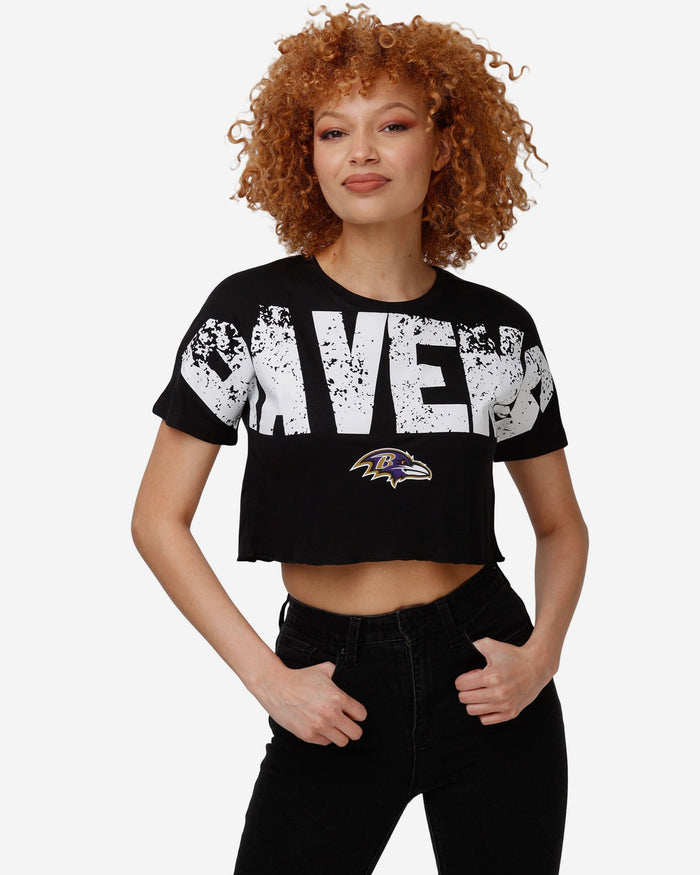 Baltimore Ravens Womens Distressed Wordmark Crop Top FOCO S - FOCO.com