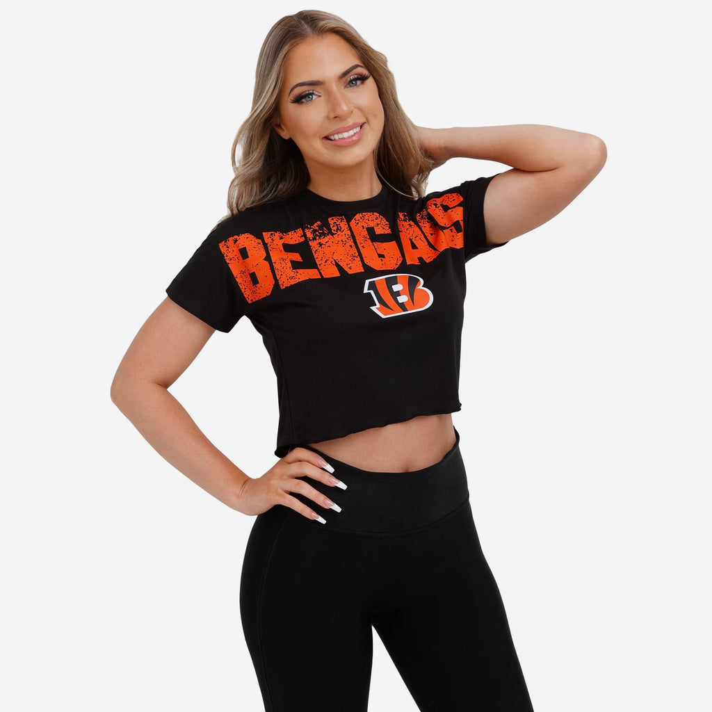 Cincinnati Bengals Womens Distressed Wordmark Crop Top FOCO S - FOCO.com