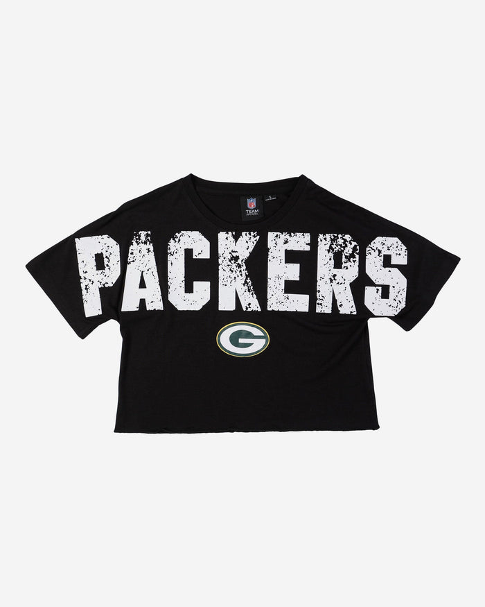 Green Bay Packers Womens Distressed Wordmark Crop Top FOCO - FOCO.com