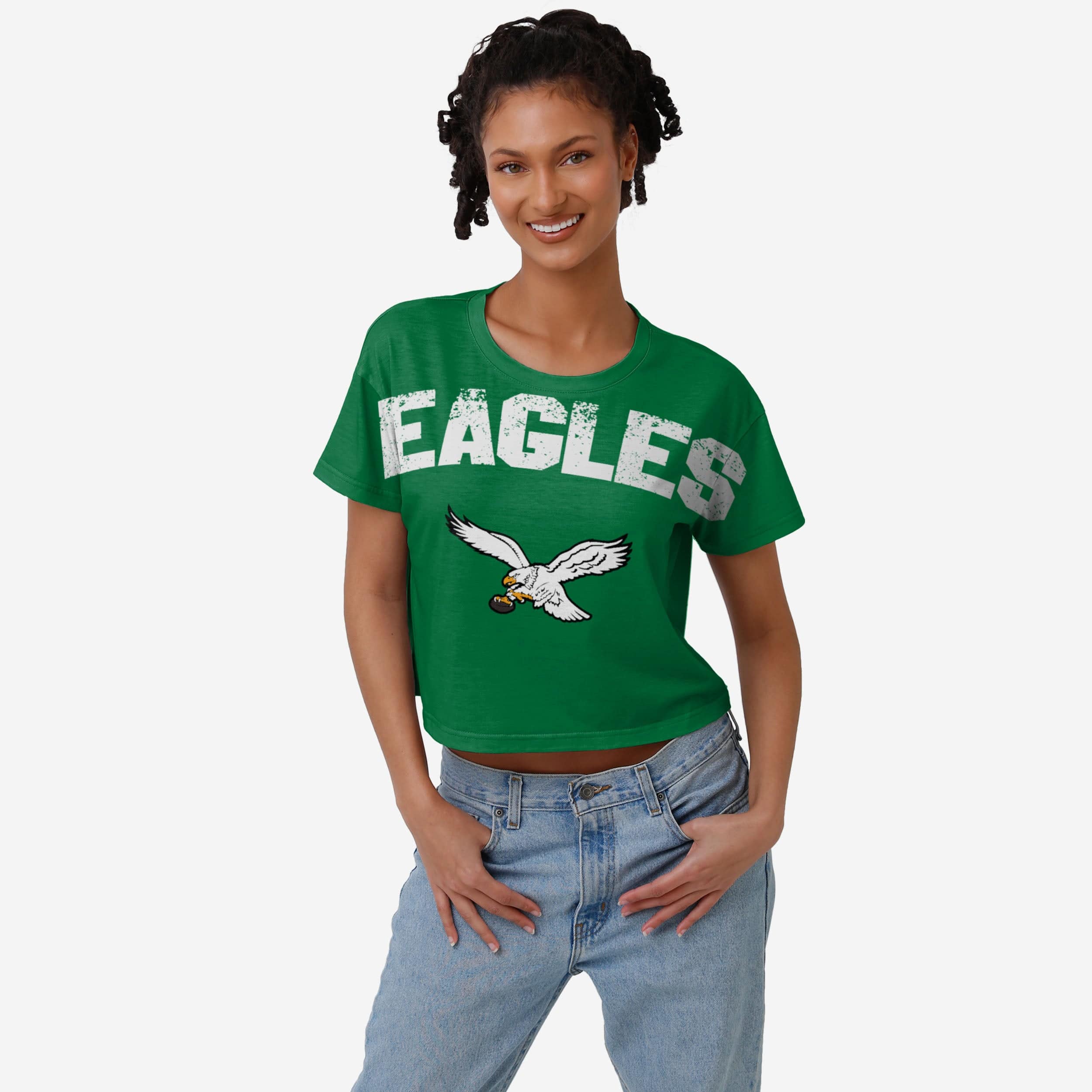 New Era Women's Philadelphia Eagles Kelly Green Sporty Long Sleeve Crop Top