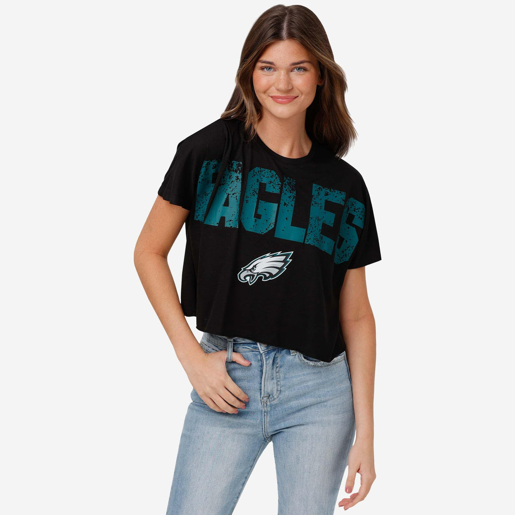 Philadelphia Eagles Womens Distressed Wordmark Crop Top FOCO S - FOCO.com