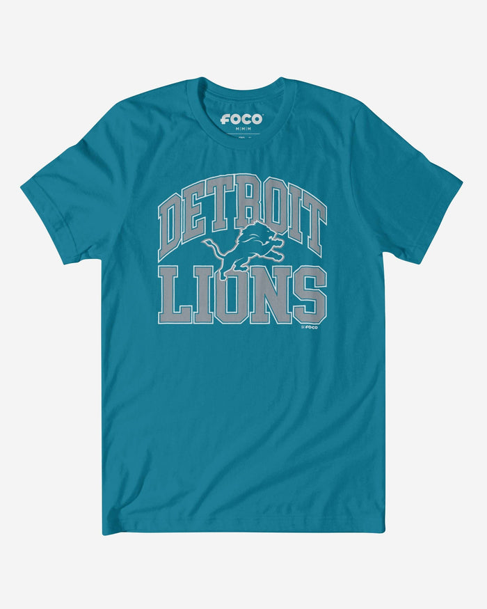 Detroit Lions Arched Wordmark T-Shirt FOCO Neon Blue S - FOCO.com