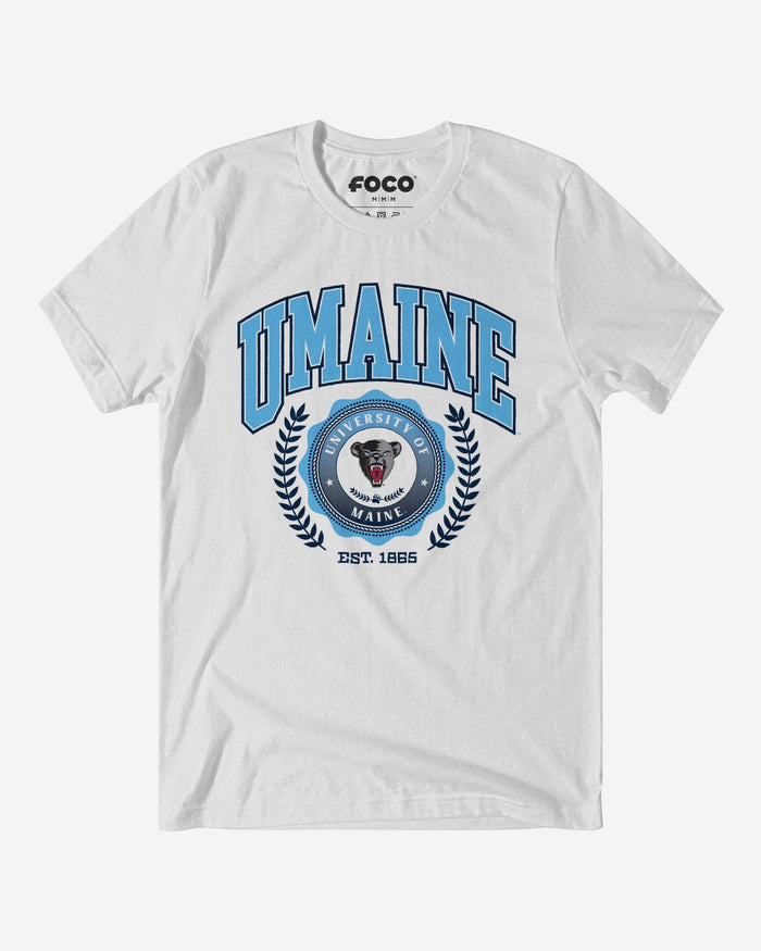 Maine Black Bears Team Crest T-Shirt FOCO White S - FOCO.com