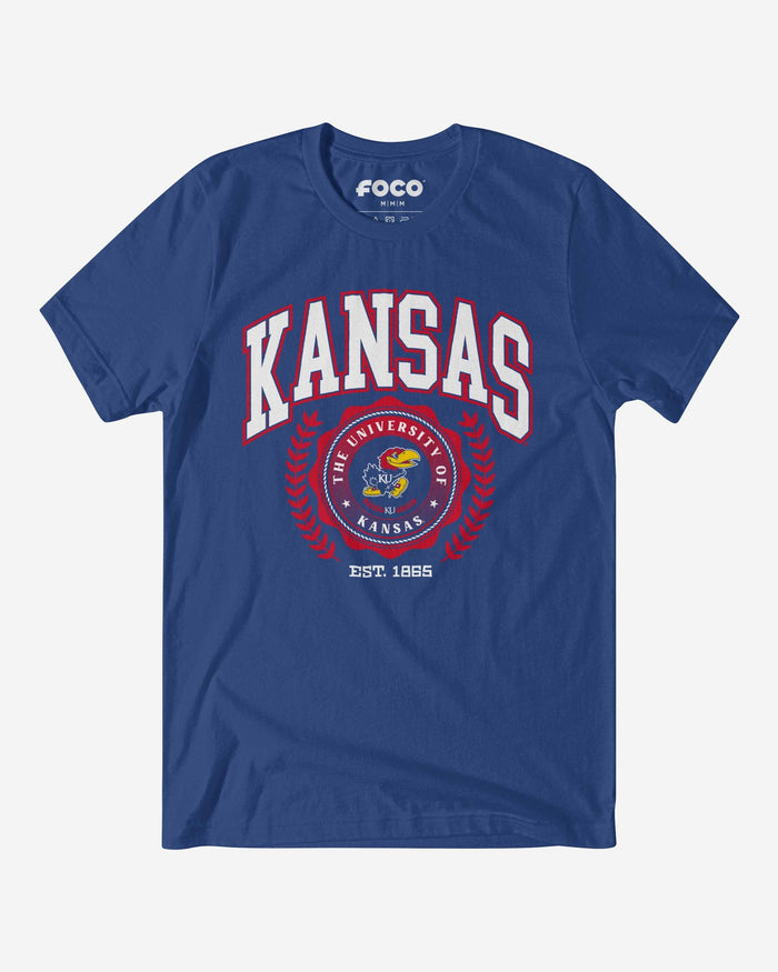 Kansas Jayhawks Team Crest T-Shirt FOCO True Royal S - FOCO.com