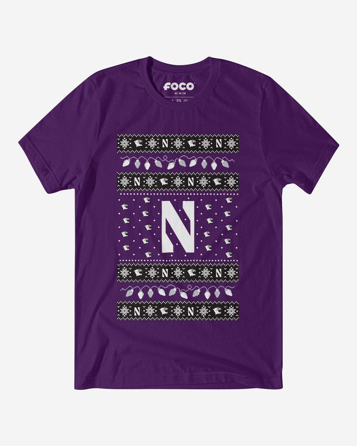 Northwestern Wildcats Holiday Lights Sweater T-Shirt FOCO S - FOCO.com