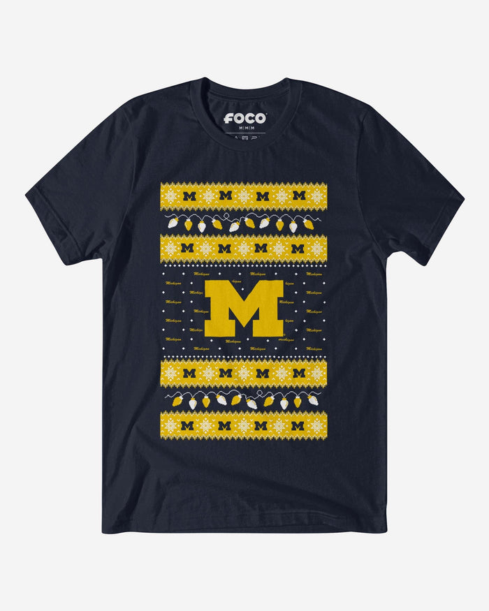 Michigan Wolverines Holiday Lights Sweater T-Shirt FOCO S - FOCO.com