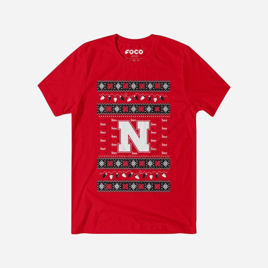 Nebraska Cornhuskers Holiday Lights Sweater T-Shirt FOCO S - FOCO.com