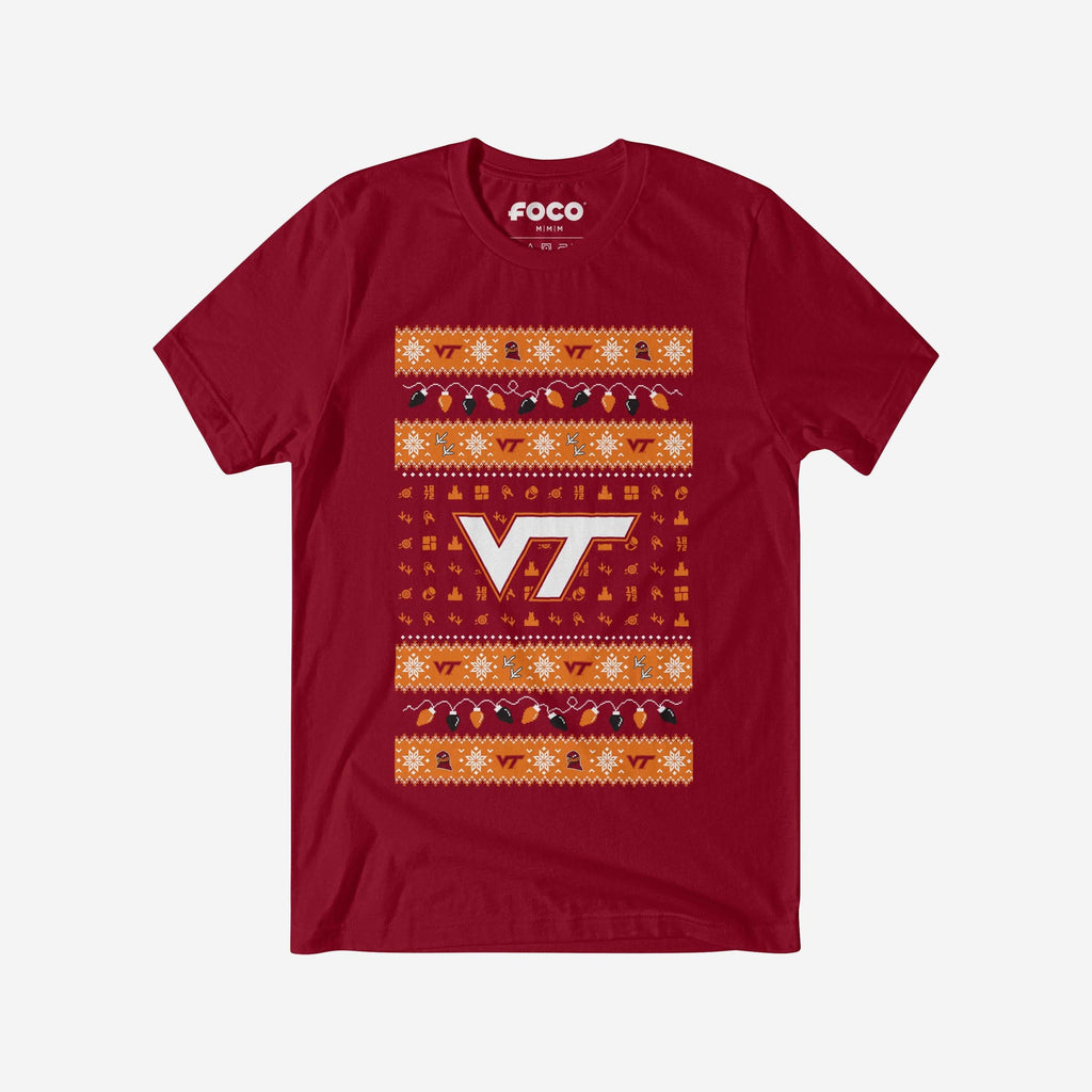 Virginia Tech Hokies Holiday Lights Sweater T-Shirt FOCO S - FOCO.com