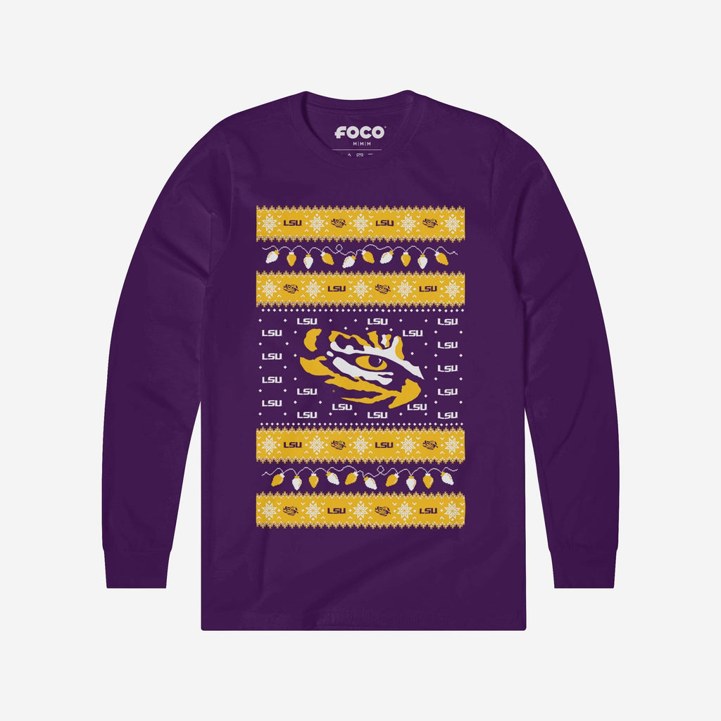 LSU Tigers Holiday Lights Sweater Long Sleeve T-Shirt FOCO S - FOCO.com