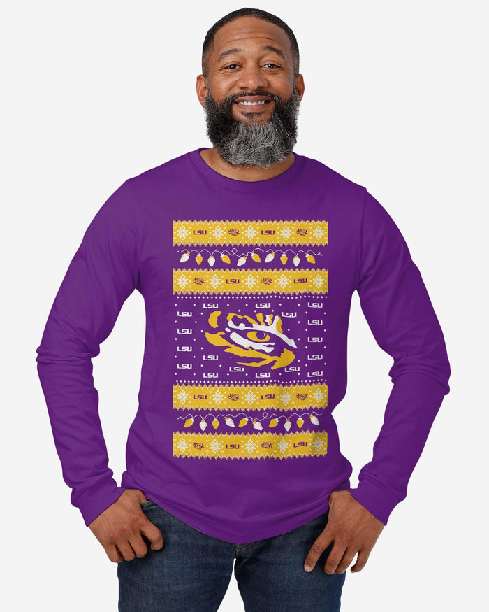 LSU Tigers Holiday Lights Sweater Long Sleeve T-Shirt FOCO - FOCO.com