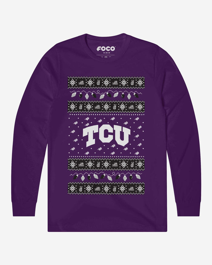 TCU Horned Frogs Holiday Lights Sweater Long Sleeve T-Shirt FOCO S - FOCO.com