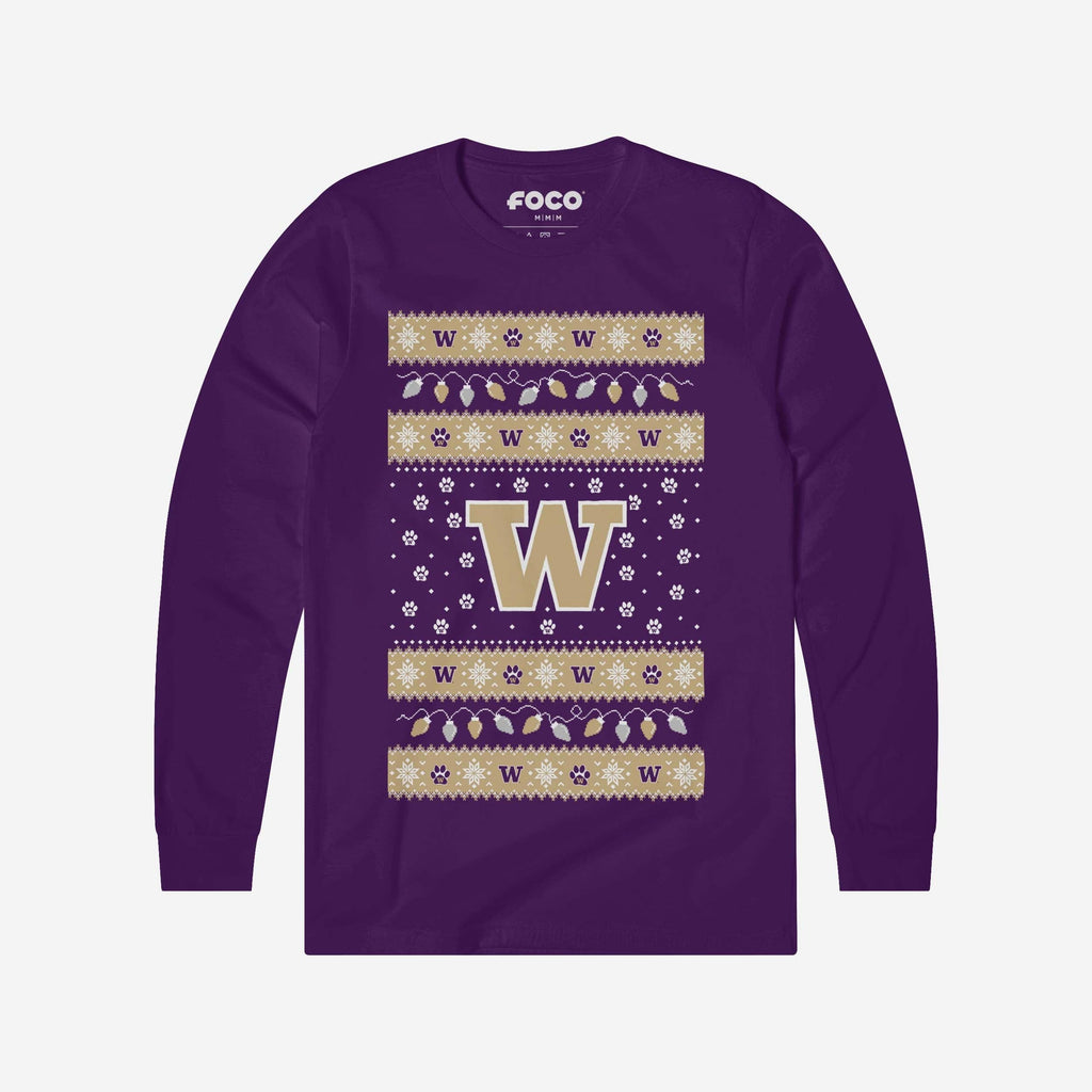 Washington Huskies Holiday Lights Sweater Long Sleeve T-Shirt FOCO S - FOCO.com