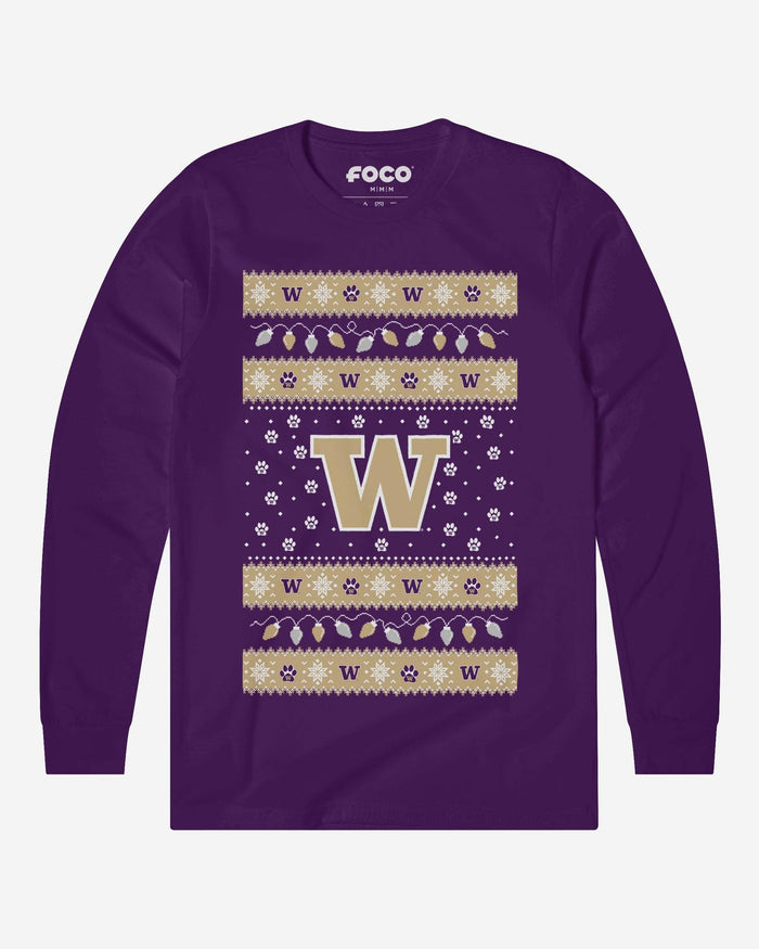 Washington Huskies Holiday Lights Sweater Long Sleeve T-Shirt FOCO S - FOCO.com