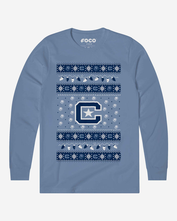 Citadel Bulldogs Holiday Lights Sweater Long Sleeve T-Shirt FOCO S - FOCO.com