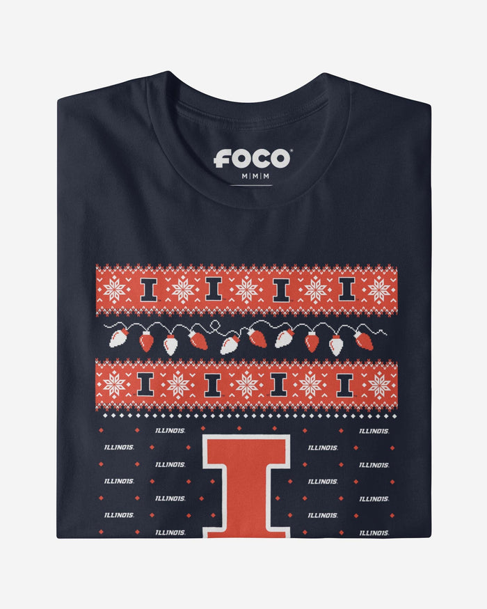 Illinois Fighting Illini Holiday Lights Sweater Long Sleeve T-Shirt FOCO - FOCO.com