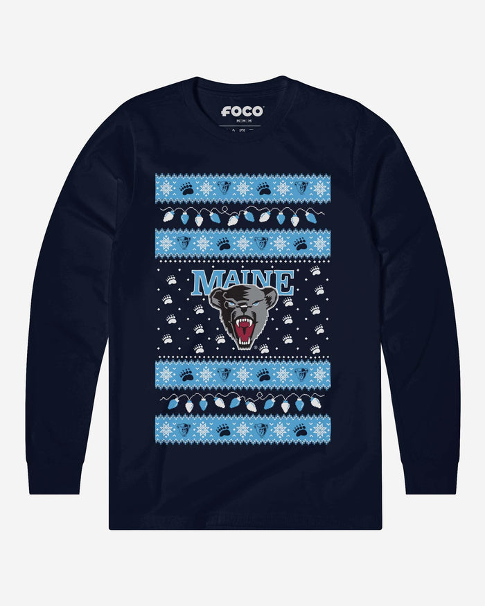 Maine Black Bears Holiday Lights Sweater Long Sleeve T-Shirt FOCO S - FOCO.com