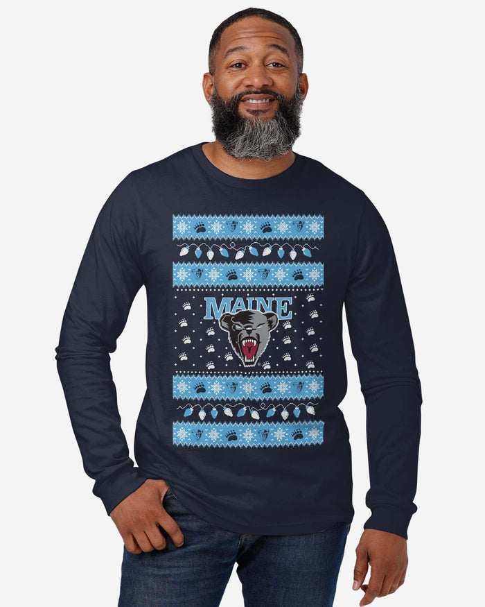 Maine Black Bears Holiday Lights Sweater Long Sleeve T-Shirt FOCO - FOCO.com