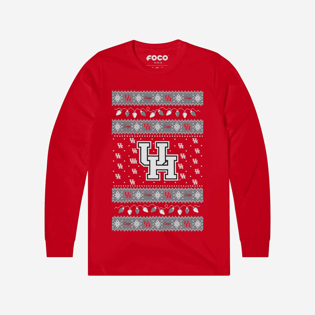 Houston Cougars Holiday Lights Sweater Long Sleeve T-Shirt FOCO S - FOCO.com