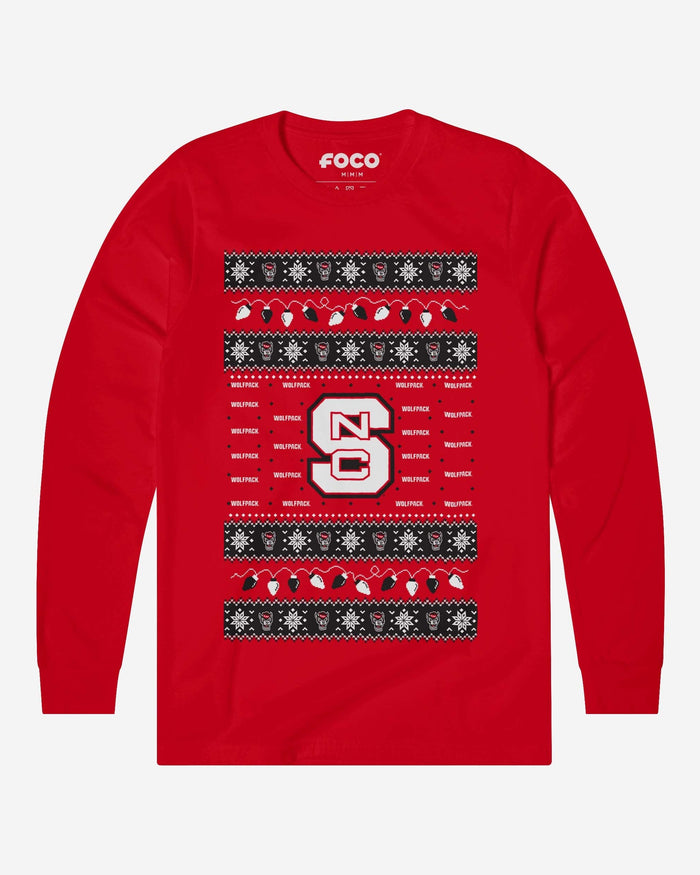 NC State Wolfpack Holiday Lights Sweater Long Sleeve T-Shirt FOCO S - FOCO.com