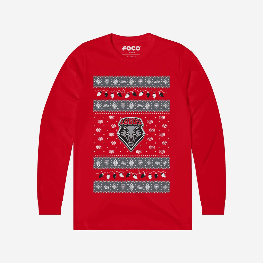 New Mexico Lobos Holiday Lights Sweater Long Sleeve T-Shirt FOCO S - FOCO.com