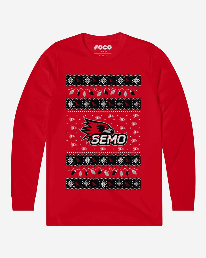 Southeast Missouri State Redhawks Holiday Lights Sweater Long Sleeve T-Shirt FOCO Red S - FOCO.com