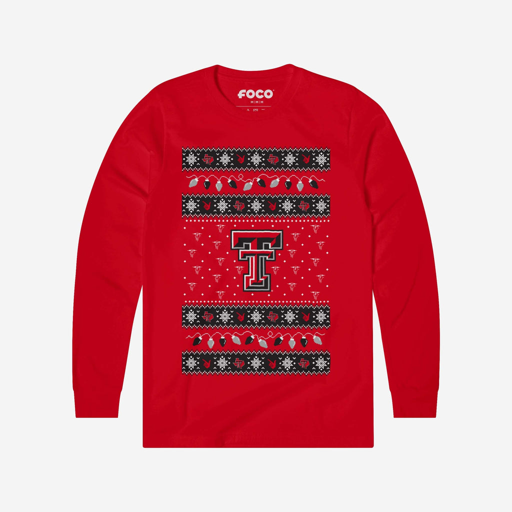 Texas Tech Red Raiders Holiday Lights Sweater Long Sleeve T-Shirt FOCO S - FOCO.com