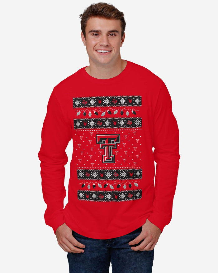 Texas Tech Red Raiders Holiday Lights Sweater Long Sleeve T-Shirt FOCO - FOCO.com