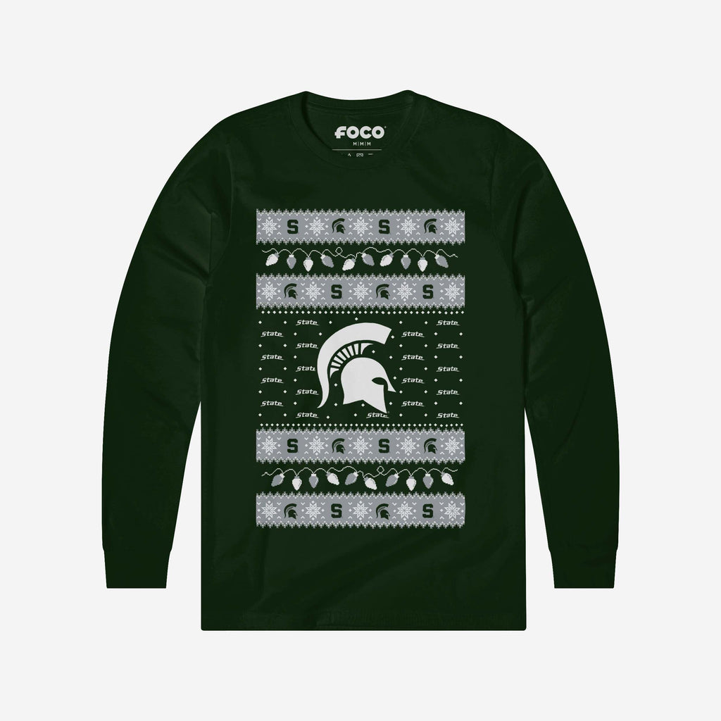 Michigan State Spartans Holiday Lights Sweater Long Sleeve T-Shirt FOCO S - FOCO.com