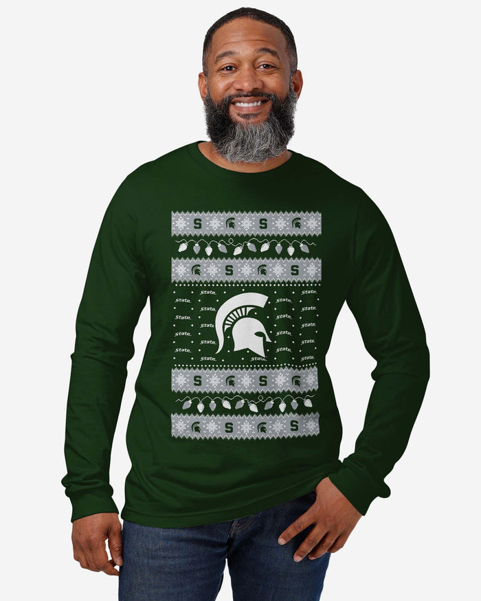 Michigan State Spartans Holiday Lights Sweater Long Sleeve T-Shirt FOCO - FOCO.com