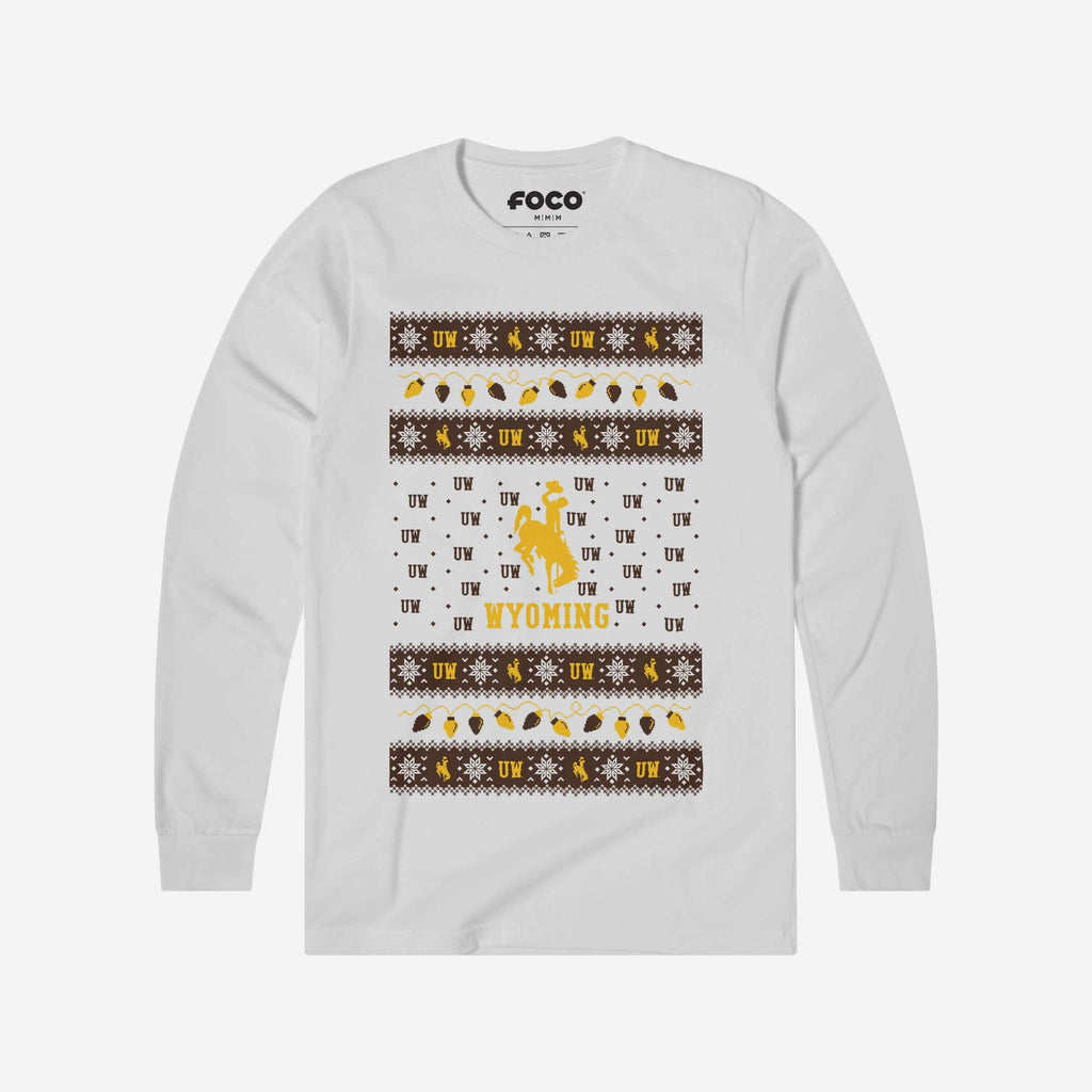 Wyoming Cowboys Holiday Lights Sweater Long Sleeve T-Shirt FOCO S - FOCO.com