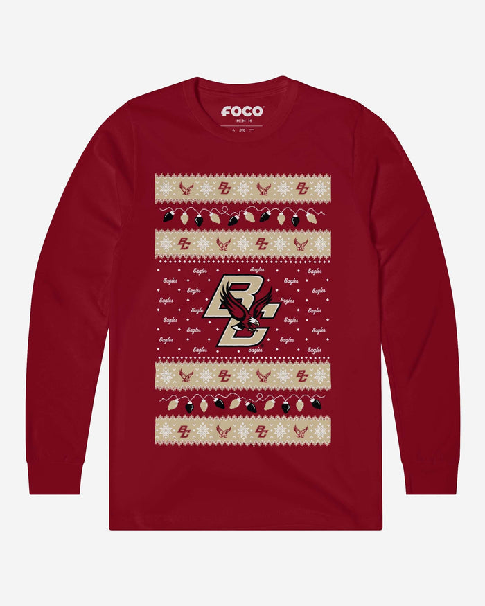 Boston College Eagles Holiday Lights Sweater Long Sleeve T-Shirt FOCO S - FOCO.com