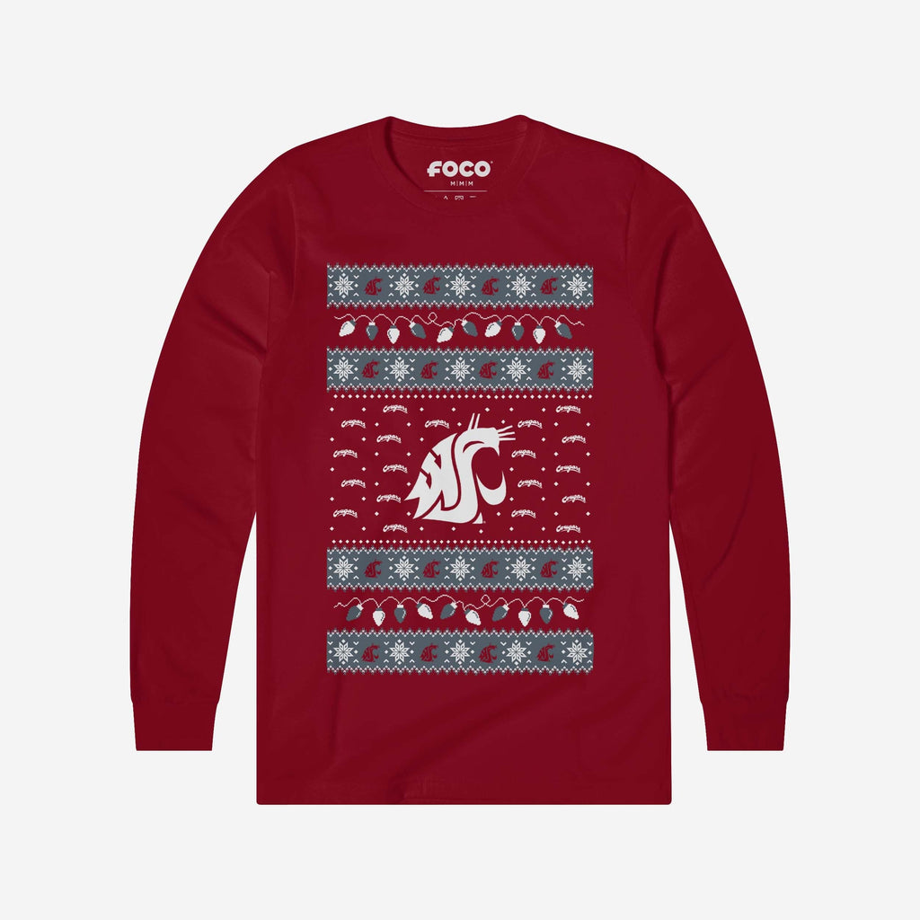 Washington State Cougars Holiday Lights Sweater Long Sleeve T-Shirt FOCO S - FOCO.com