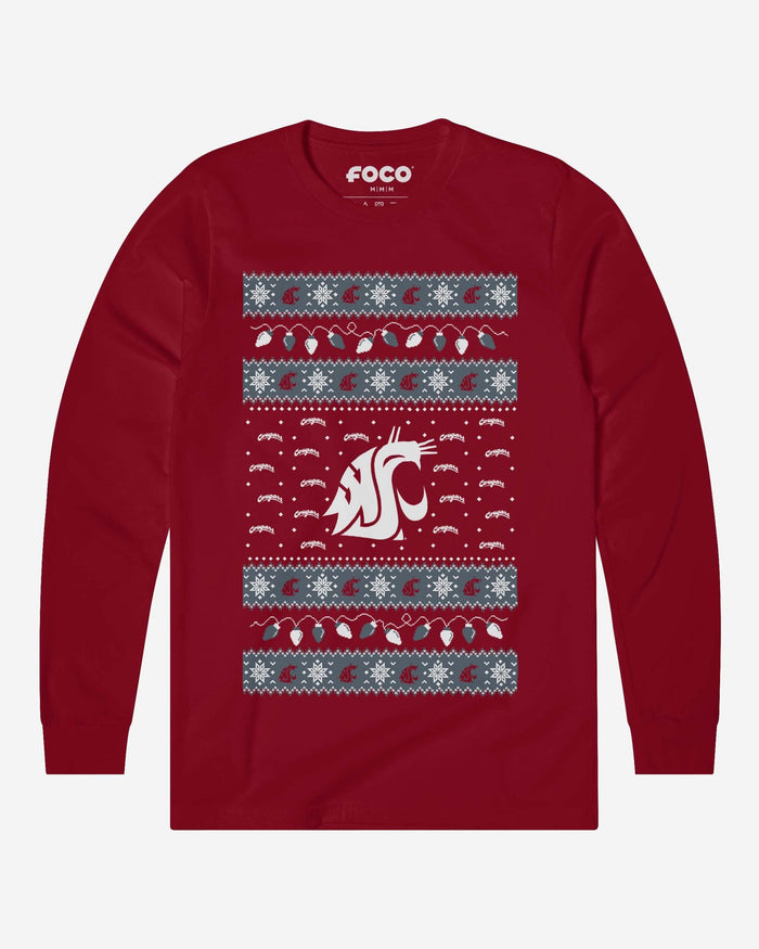 Washington State Cougars Holiday Lights Sweater Long Sleeve T-Shirt FOCO S - FOCO.com