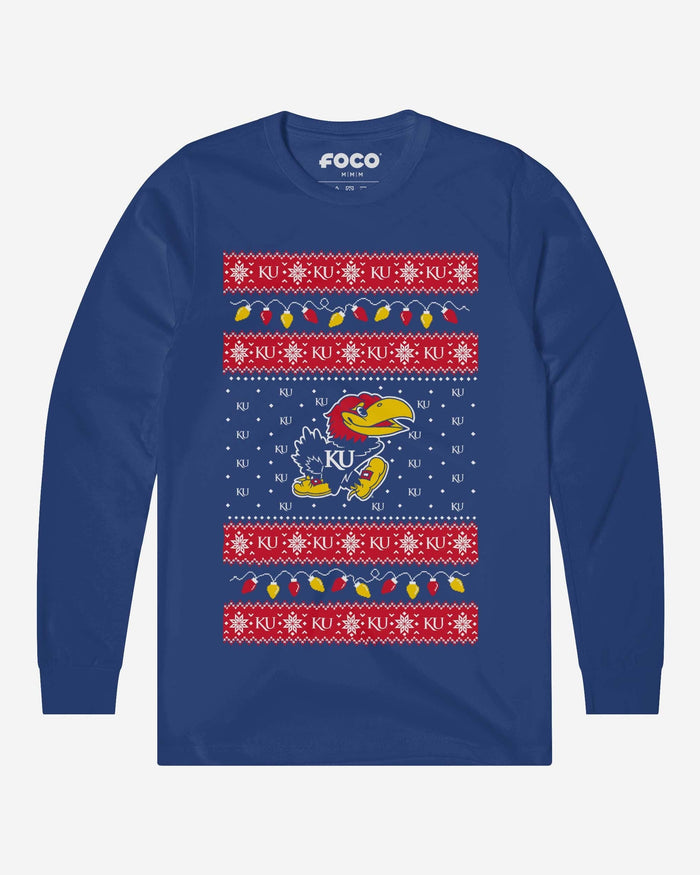 Kansas Jayhawks Holiday Lights Sweater Long Sleeve T-Shirt FOCO S - FOCO.com