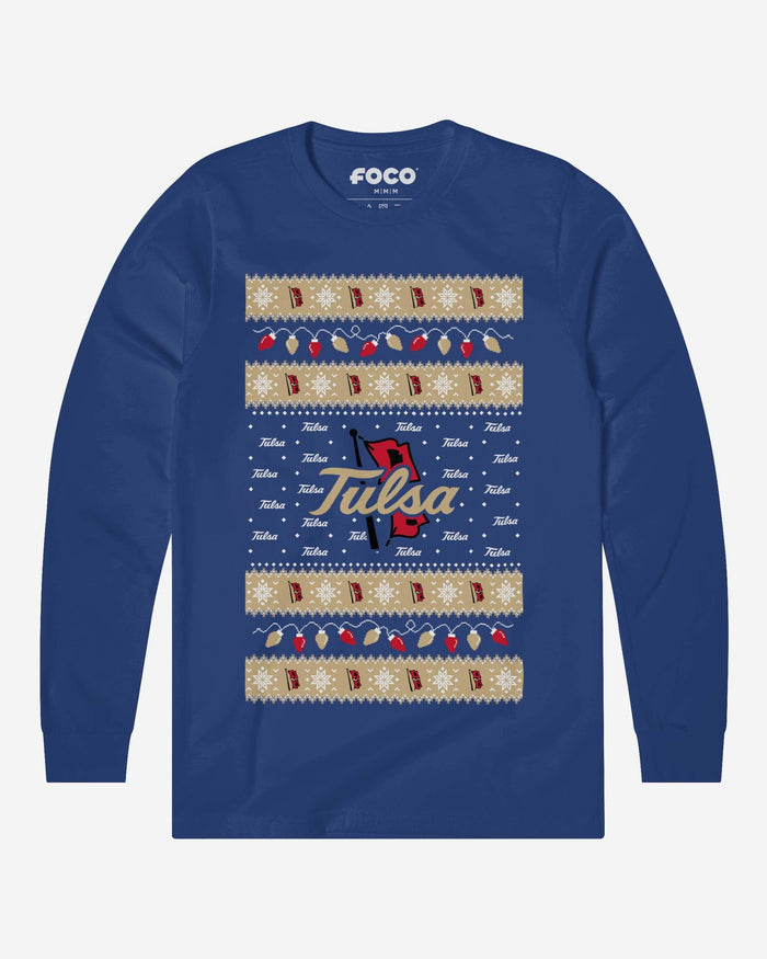 Tulsa Golden Hurricane Holiday Lights Sweater Long Sleeve T-Shirt FOCO S - FOCO.com