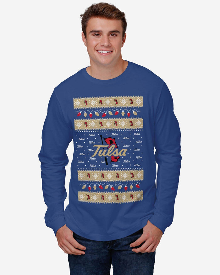 Tulsa Golden Hurricane Holiday Lights Sweater Long Sleeve T-Shirt FOCO - FOCO.com