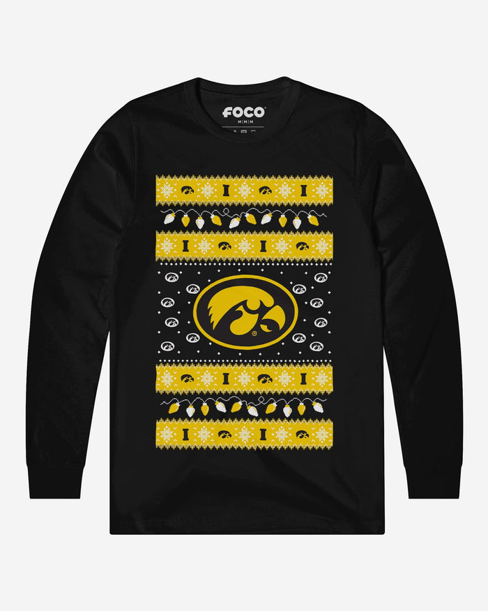 Iowa Hawkeyes Holiday Lights Sweater Long Sleeve T-Shirt FOCO S - FOCO.com