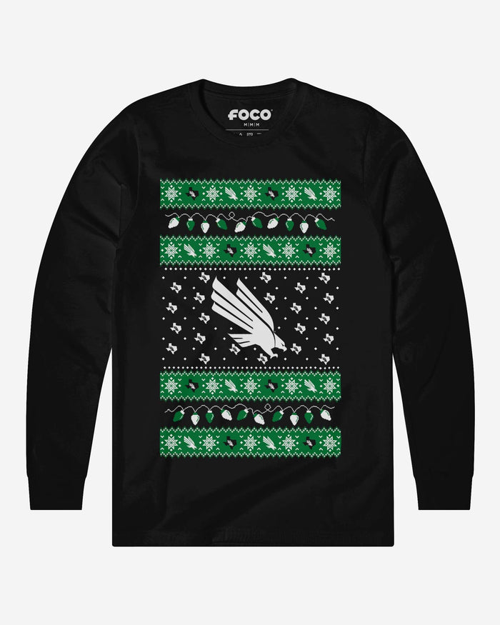 North Texas Mean Green Holiday Lights Sweater Long Sleeve T-Shirt FOCO S - FOCO.com