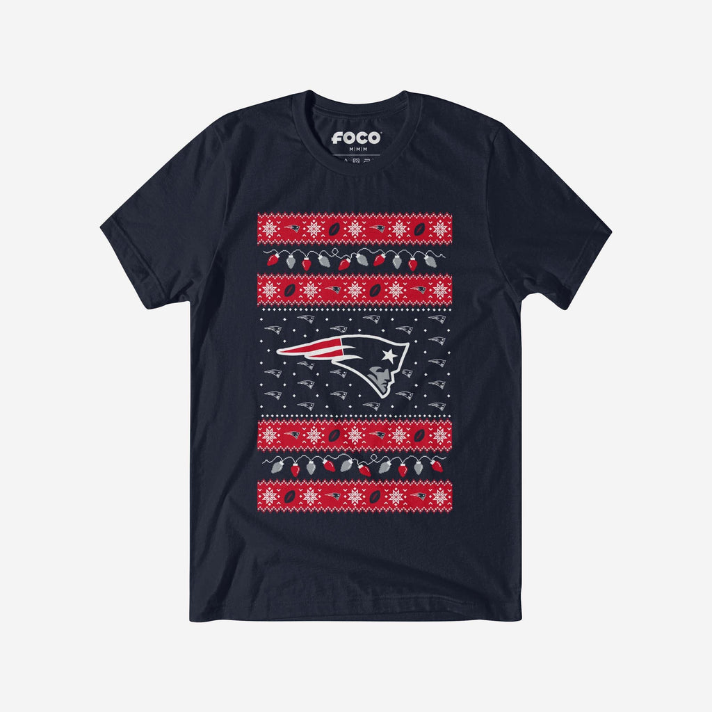 New England Patriots Holiday Lights Sweater T-Shirt FOCO S - FOCO.com