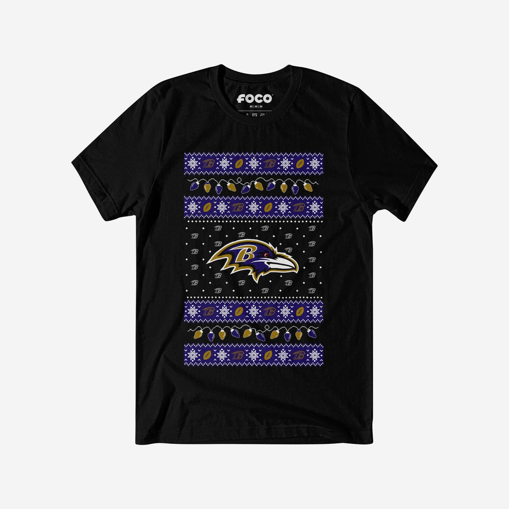 Baltimore Ravens Holiday Lights Sweater T-Shirt FOCO S - FOCO.com