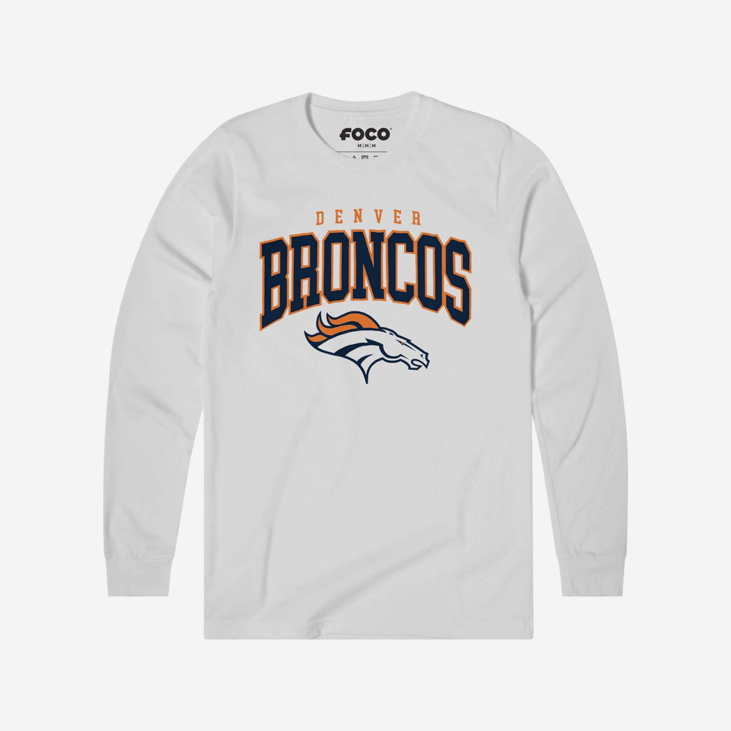 Denver Broncos Classic Arched Logo Long Sleeve T-Shirt FOCO White S - FOCO.com