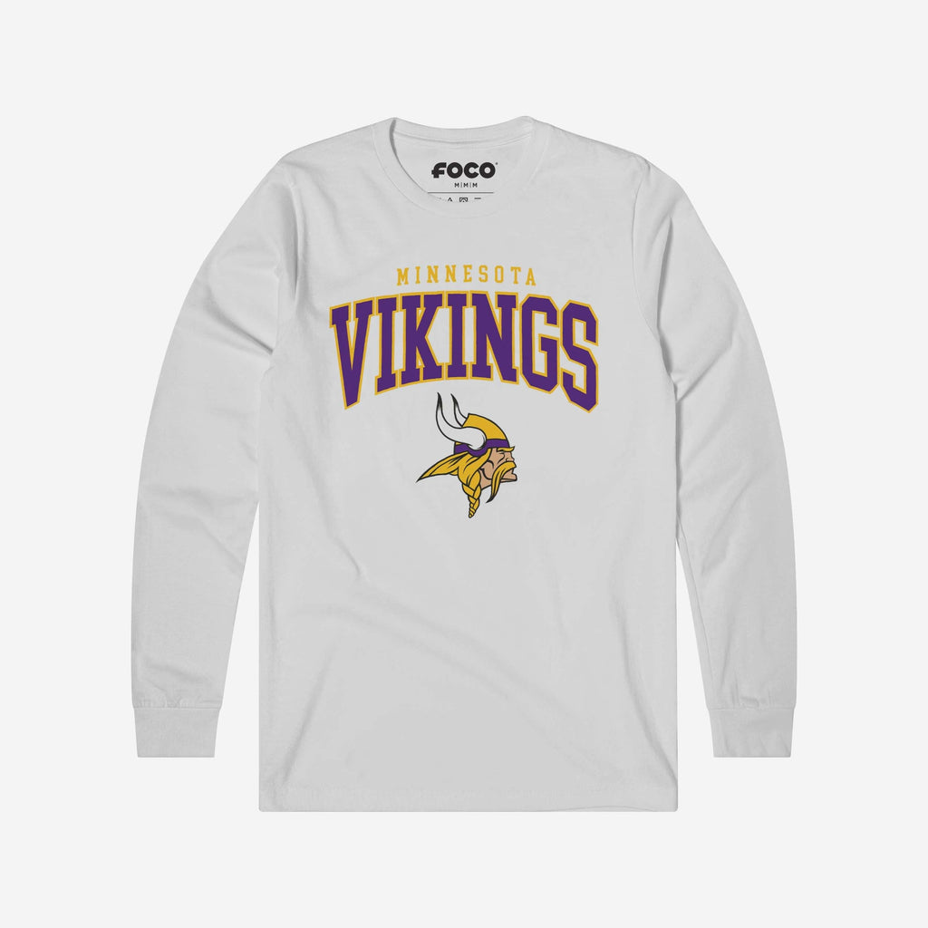 Minnesota Vikings Classic Arched Logo Long Sleeve T-Shirt FOCO White S - FOCO.com