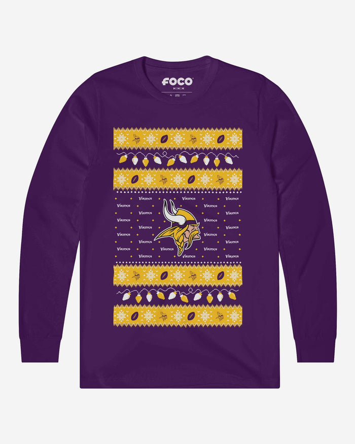 Minnesota Vikings Holiday Lights Sweater Long Sleeve T-Shirt FOCO S - FOCO.com