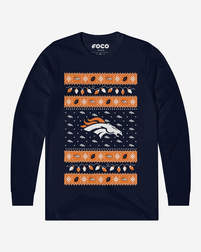 Denver Broncos Holiday Lights Sweater Long Sleeve T-Shirt FOCO S - FOCO.com